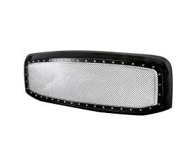 Spec-D Glossy Black ABS Rivet Style Grille w/ Stainless Steel Mesh Dodge Ram 2006-2008