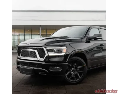 Spec-D Glossy Black ABS Chrome Trim Rebel Style Mesh Grille Dodge Ram 1500 2019-2020 - HG-RAM1915C-RB-GL