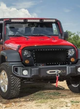 Spec-D Matte Black Rivet Style Mesh Grille Jeep Wrangler 2007-2018                                     - HG-WRG07BB-G4-KL - Image 2