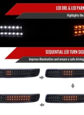 Spec-D Bumper Lights w/ Sequential Turn Signal Lights (Glossy Black Housing/Smoked Lens) GMC Sierra | Yukon 1999-2007                                     - LB-GMC99GLED-SQ-TM - Image 2