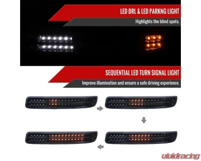 Spec-D Bumper Lights w/ Sequential Turn Signal Lights (Glossy Black Housing/Smoked Lens) GMC Sierra | Yukon 1999-2007 - LB-GMC99GLED-SQ-TM
