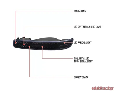 Spec-D Bumper Lights w/ Sequential Turn Signal Lights (Glossy Black Housing/Smoked Lens) GMC Sierra | Yukon 1999-2007 - LB-GMC99GLED-SQ-TM