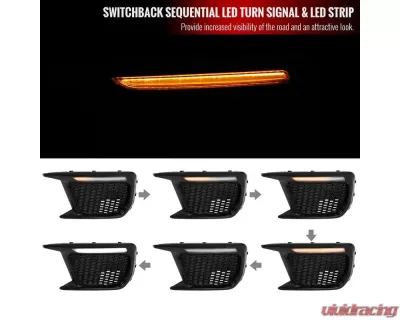 Spec-D Switchback LED Sequential Signal Fog Light Mesh Bezels (Glossy Black Housing/Clear Lens) Subaru WRX | STI 2018-2021 - LDR-WRX18GBV2-SQ-VS