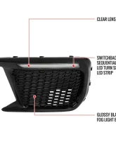 Spec-D Switchback LED Sequential Signal Fog Light Mesh Bezels (Glossy Black Housing/Clear Lens) Subaru WRX | STI 2018-2021                                     - LDR-WRX18GBV2-SQ-VS - Image 8