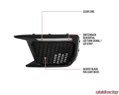 Spec-D Switchback LED Sequential Signal Fog Light Mesh Bezels (Glossy Black Housing/Clear Lens) Subaru WRX | STI 2018-2021 - LDR-WRX18GBV2-SQ-VS