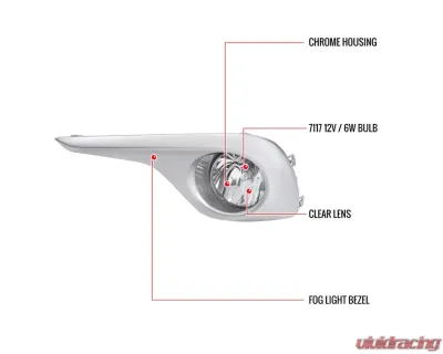 Spec-D 7117 Fog Lights Kit w/ Switch & Wiring Harness (Chrome Housing/Clear Lens) Toyota Highlander 2011-2013 - LF-HLDR11COEM-HZ