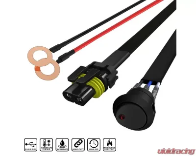 Spec-D Universal 9' 12 Gauge Fog Lights Wiring Harness Kit w/ 1 Connector, Fuse, On/Off Switch, & Relay - LF-WIRE12-S-RS
