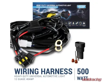Spec-D Universal 9' 12 Gauge Fog Lights Wiring Harness Kit w/ 1 Connector, Fuse, On/Off Switch, & Relay - LF-WIRE12-S-RS