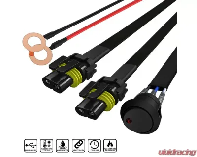 Spec-D Universal 9' 14 Gauge Fog Lights Wiring Harness Kit w/ 2 Connectors, Fuse, On/Off Switch, & Relay - LF-WIRE14-2-RS