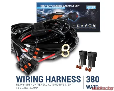 Spec-D Universal 9' 14 Gauge Fog Lights Wiring Harness Kit w/ 2 Connectors, Fuse, On/Off Switch, & Relay - LF-WIRE14-2-RS