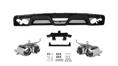 Spec-D Black Polypropylene GT350 Style Rear Diffuser w/ Dual Stainless Steel Muffler Tips Ford Mustang 2015-2017                                     - LFRD-MST15GT-BN - Image 9