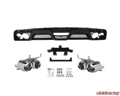 Spec-D Black Polypropylene Rear Diffuser w/ Dual Stainless Steel Muffler Tips Ford Mustang 2015-2017 - LFRD-MST15GT-BN