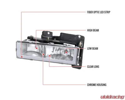 Spec-D LED Bar Crystal Headlights (Chrome Housing/Clear Lens) Chevrolet | GMC 1988-1999 - LH-C1088-G3-GO