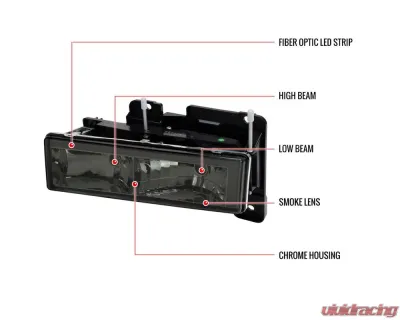 Spec-D LED Strip Factory Style Headlights (Chrome Housing/Smoked Lens) Chevrolet | GMC 1988-1999 - LH-C1088G-G3-RS