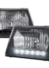 Spec-D Factory Style Headlights w/ SMD LED Light Strip (Matte Black Housing/Clear Lens) Ford E-Series 1992-2006                                     - LH-ECON92JM-RS - Image 10