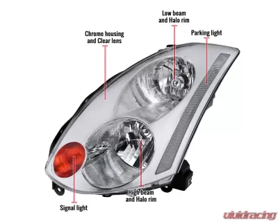 Spec-D Factory Style Headlights (Chrome Housing/Clear Lens) Infiniti G35 2003-2005 - LH-G35032-ABM