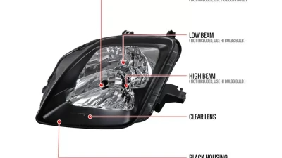 Spec-D Factory Style Headlights (Matte Black Housing/Clear Lens) Honda Prelude 1997-2001                                     - LH-PL97JM-ABM - Image 8