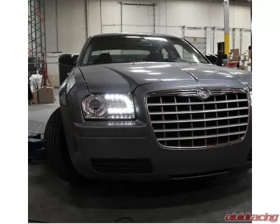 Spec-D Projector Headlights w/ LED Light Strip & Turn Signal Lights (Chrome Housing/Clear Lens) Chrysler 300 2005-2010 - LHP-30005-V2-TM