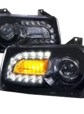 Spec-D Projector Headlights w/ Bright White LED Light Strip & Turn Signal Lights (Glossy Black Housing/Smoke Lens) Chrysler 300 2005-2010                                     - LHP-30005G-V2-TM - Image 10