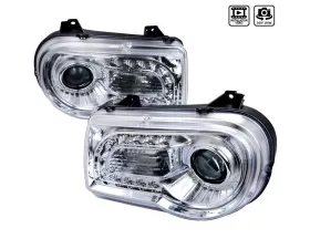 Spec-D Projector Headlights w/ LED Light Strips (Chrome Housing/Clear Lens) Chrysler 300 2005-2010