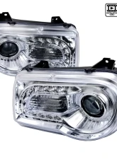 Spec-D Projector Headlights w/ LED Light Strips (Chrome Housing/Clear Lens) Chrysler 300 2005-2010                                     - LHP-300C05-TM - Image 9