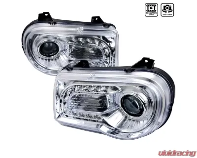 Spec-D Projector Headlights w/ LED Light Strips (Chrome Housing/Clear Lens) Chrysler 300 2005-2010 - LHP-300C05-TM