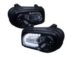 Spec-D Projector Headlights w/ LED Light Strips (Glossy Black Housing/Smoke Lens) Chrysler 300 2005-2010