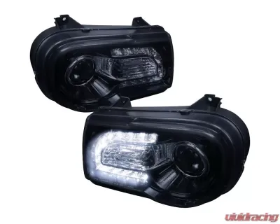 Spec-D Projector Headlights w/ LED Light Strip (Glossy Black Housing/Smoked Lens) Chrysler 300 | 300C 2005-2010 - LHP-300C05G-TM