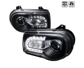 Spec-D Projector Headlights w/ LED Light Strips (Matte Black Housing/Clear Lens) Chrysler 300 2005-2010