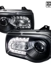 Spec-D Projector Headlights w/ LED Light Strips (Matte Black Housing/Clear Lens) Chrysler 300 2005-2010                                     - LHP-300C05JM-TM - Image 9