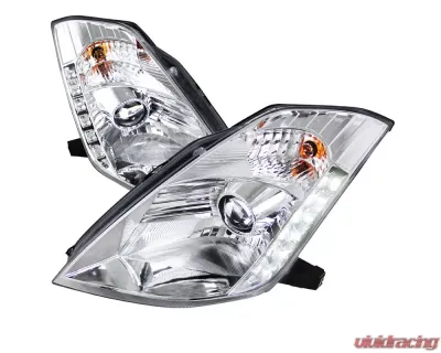 Spec-D Projector Headlights w/ SMD LED Light Strip (Chrome Housing/Clear Lens) Nissan 350Z 2003-2005 - LHP-350Z03-RS
