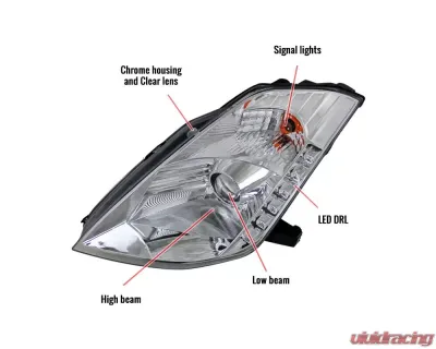 Spec-D Projector Headlights w/ SMD LED Light Strip (Chrome Housing/Clear Lens) Nissan 350Z 2003-2005 - LHP-350Z03-RS