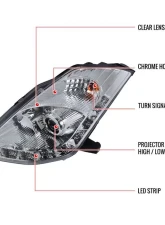 Spec-D SMD LED Light Strip Projector Headlights (Chrome Housing/Clear Lens) Nissan 350Z 2006-2009                                     - LHP-350Z06-RS - Image 9