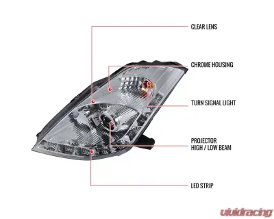 Spec-D SMD LED Light Strip Projector Headlights (Chrome Housing/Clear Lens) Nissan 350Z 2006-2009 - LHP-350Z06-RS