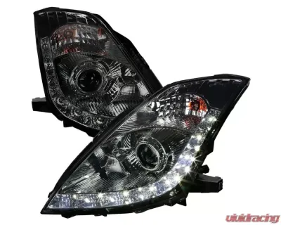 Spec-D SMD LED Light Strip Projector Headlights (Chrome Housing/Smoked Lens) Nissan 350Z 2006-2009 - LHP-350Z06G-RS