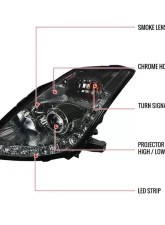 Spec-D SMD LED Light Strip Projector Headlights (Chrome Housing/Smoked Lens) Nissan 350Z 2006-2009                                     - LHP-350Z06G-RS - Image 10