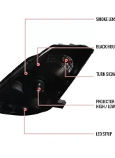 Spec-D SMD LED Light Strip Projector Headlights (Black Housing/Smoked Lens) Nissan 350Z 2006-2009                                     - LHP-350Z06SM-RS - Image 8