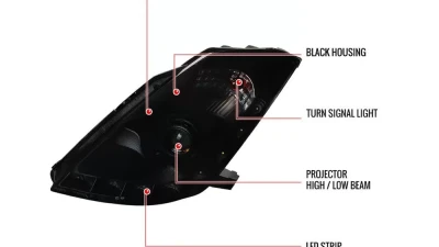 Spec-D SMD LED Light Strip Projector Headlights (Black Housing/Smoked Lens) Nissan 350Z 2006-2009                                     - LHP-350Z06SM-RS - Image 8