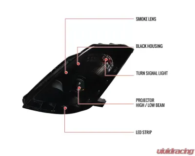 Spec-D SMD LED Light Strip Projector Headlights (Black Housing/Smoked Lens) Nissan 350Z 2006-2009 - LHP-350Z06SM-RS