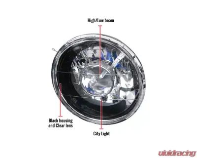 Spec-D Universal 7" Round H4 Projector Headlights (Matte Black Housing/Clear Lens) - LHP-7RNDJM