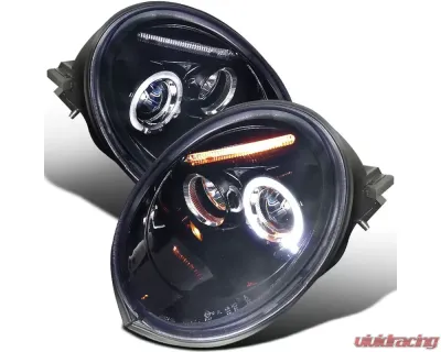 Spec-D Halo Projector Headlights (Glossy Black Housing/Smoked Lens) Volkswagen Beetle 1998-2005 - LHP-BEE98G-TM