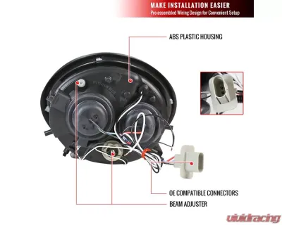 Spec-D Halo Projector Headlights (Glossy Black Housing/Smoked Lens) Volkswagen Beetle 1998-2005 - LHP-BEE98G-TM