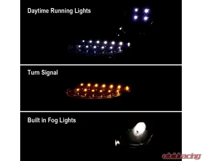 Spec-D LED Light Strip Projector Headlights w/ LED Turn Signal Lights (Matte Black Housing/Clear Lens) Porsche Boxster 986 | 911 996 1997-2004 - LHP-BOX97JM-TM