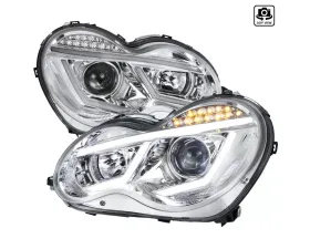 Spec-D Projector Headlights w/ LED Light Bar & Turn Signal Lights (Chrome Housing/Clear Lens) Mercedes Benz W203 2001-2007