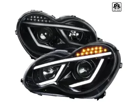 Spec-D Projector Headlights w/ LED Bar & Turn Signal Lights (Jet Black Housing/Clear Lens) Mercedes Benz W203 2001-2007