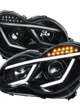 Spec-D LED Bar Projector Headlights w/ LED Turn Signal Lights (Jet Black Housing/Clear Lens) Mercedes-Benz W203 C-Class 2001-2007                                     - LHP-BW20301BK-TM - Image 10