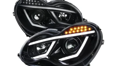 Spec-D LED Bar Projector Headlights w/ LED Turn Signal Lights (Jet Black Housing/Clear Lens) Mercedes-Benz W203 C-Class 2001-2007                                     - LHP-BW20301BK-TM - Image 10