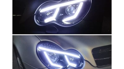 Spec-D LED Bar Projector Headlights w/ LED Turn Signal Lights (Jet Black Housing/Clear Lens) Mercedes-Benz W203 C-Class 2001-2007                                     - LHP-BW20301BK-TM - Image 10