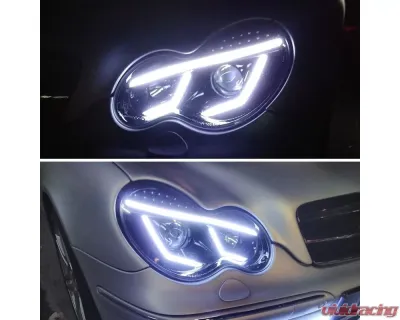 Spec-D LED Bar Projector Headlights w/ LED Turn Signal Lights (Jet Black Housing/Clear Lens) Mercedes-Benz W203 C-Class 2001-2007 - LHP-BW20301BK-TM