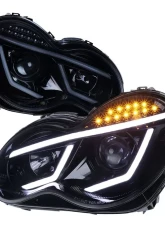 Spec-D Projector Headlights w/ LED Bar & Turn Signal Lights (Glossy Black Housing/Smoke Lens) Mercedes Benz W203 2001-2007                                     - LHP-BW20301G-TM - Image 10